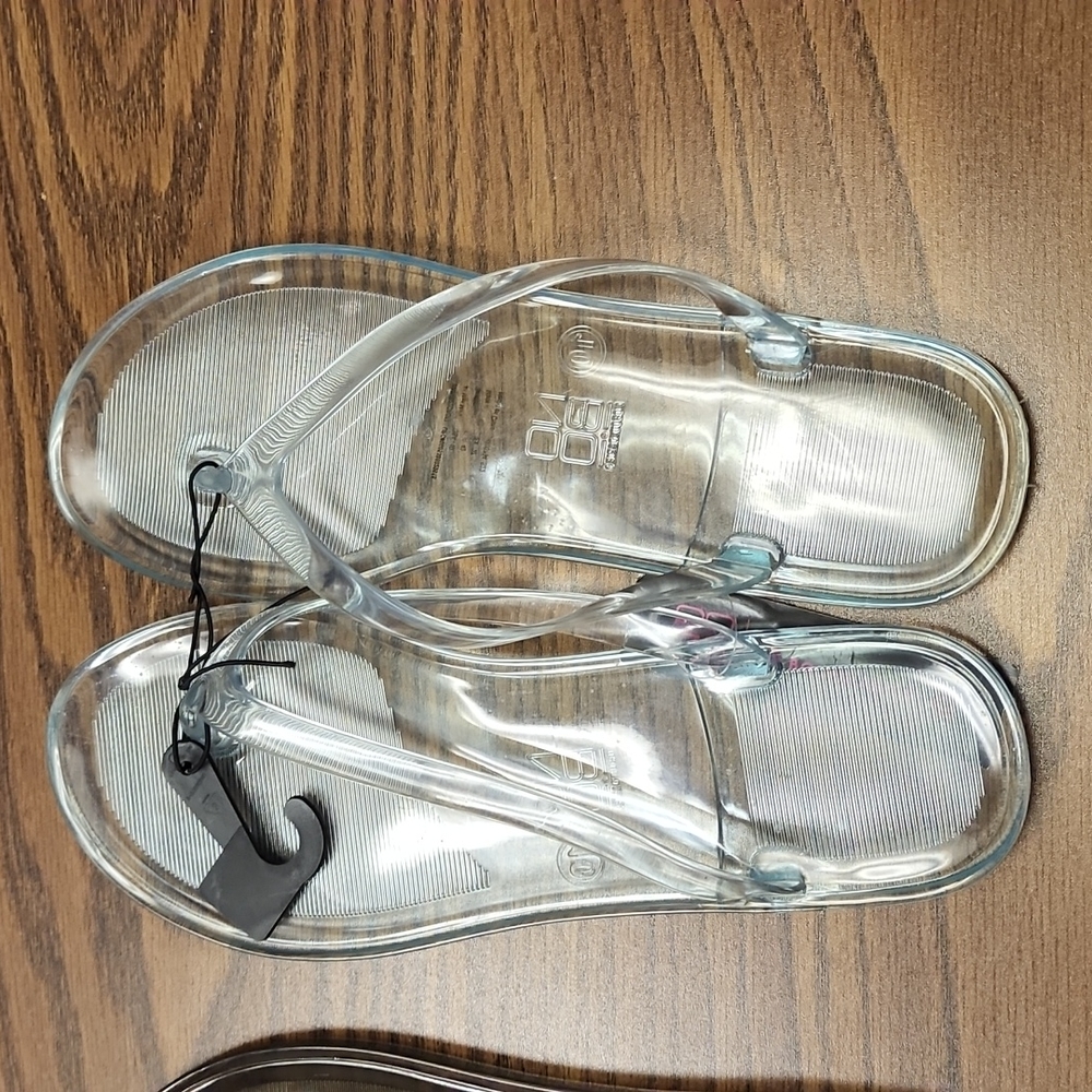 Two pair No Boundaries Flip flops, clear & Bronze, sz 10